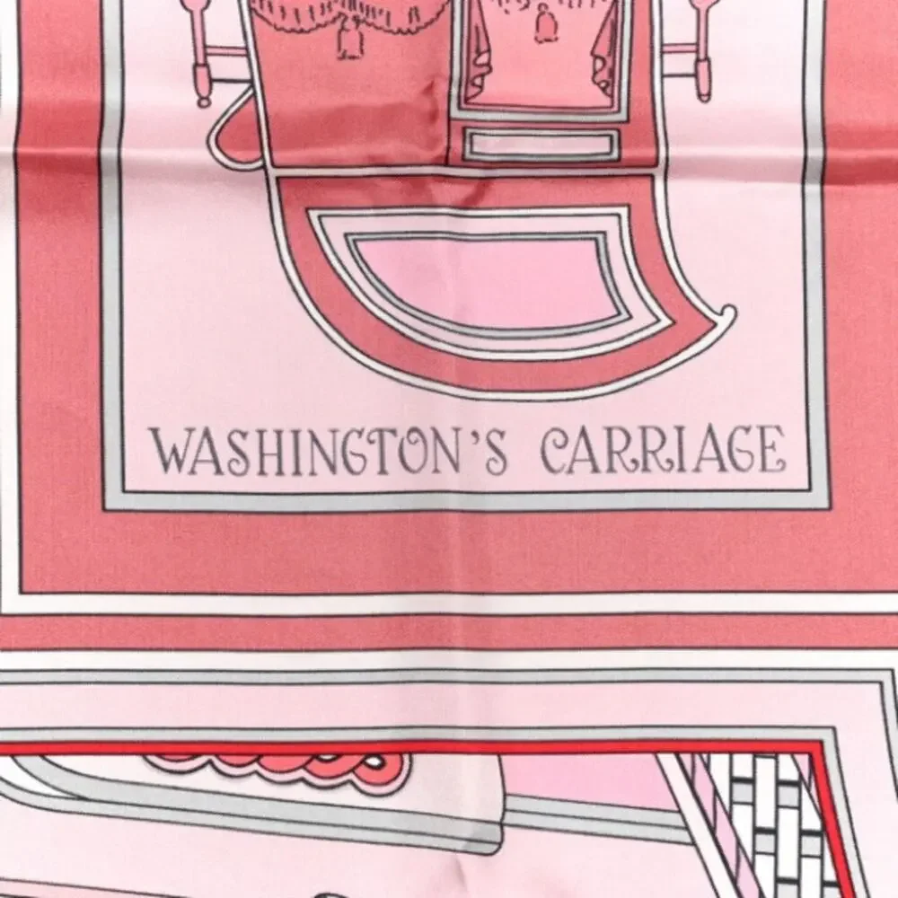NEW HERMES Box Pink White Red Silky Print Washington's Carriage Scarf 140